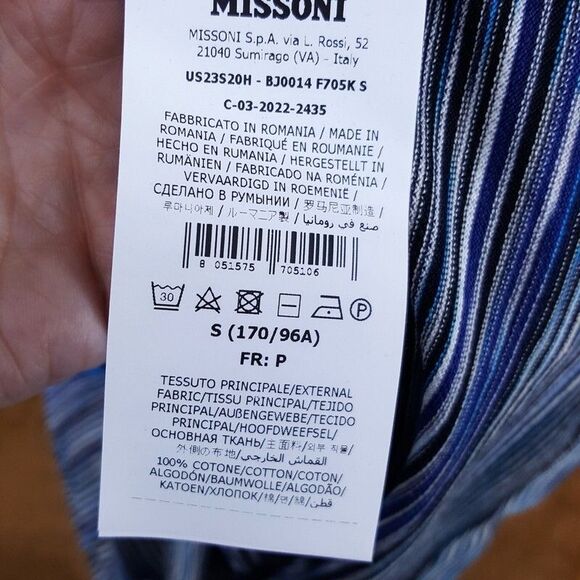 MISSONI Polo Shirt Mens Small Blue Stripe Short Sleeve Cotton Pique $380 - Picture 7 of 10